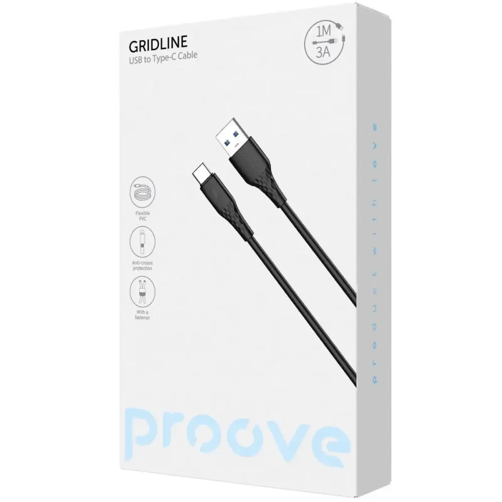 Кабель Proove GridLine USB to Type-C 3A (1m) White