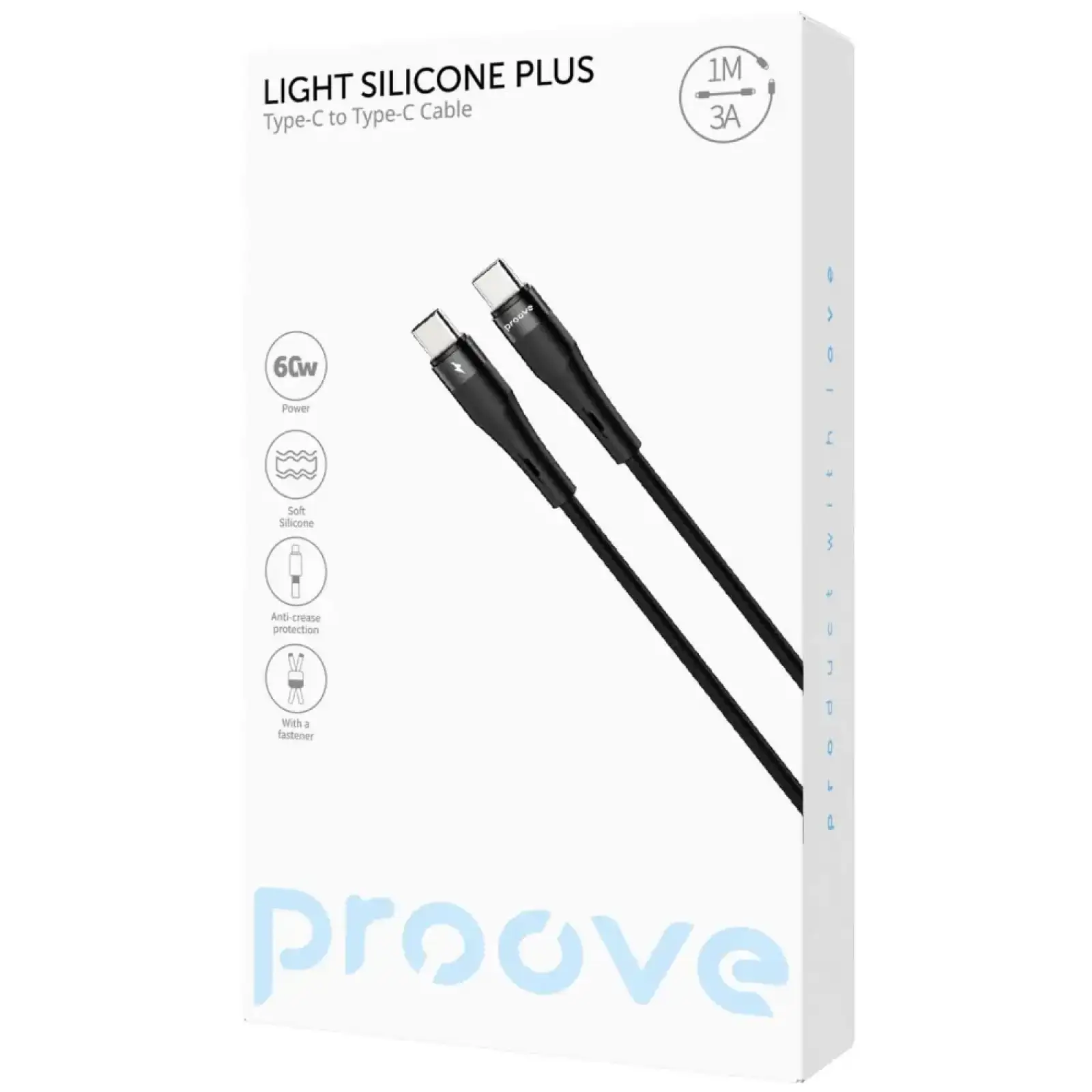 Кабель Proove Light Silicone Plus Type-C to Type-C 60W (1m) White