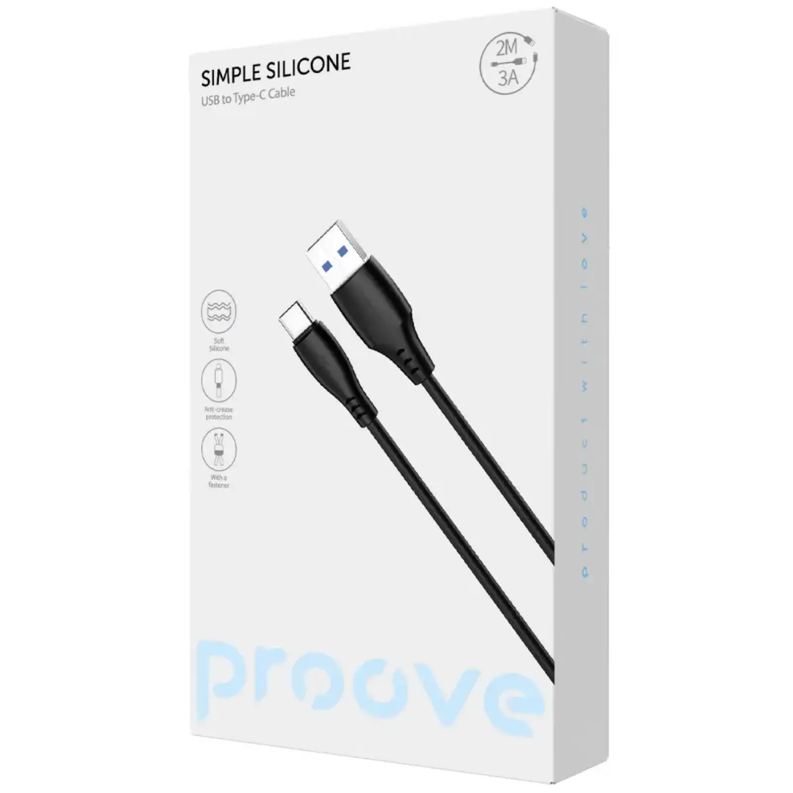 Кабель Proove Simple Silicone USB to Type-C 3A (2m) Black
