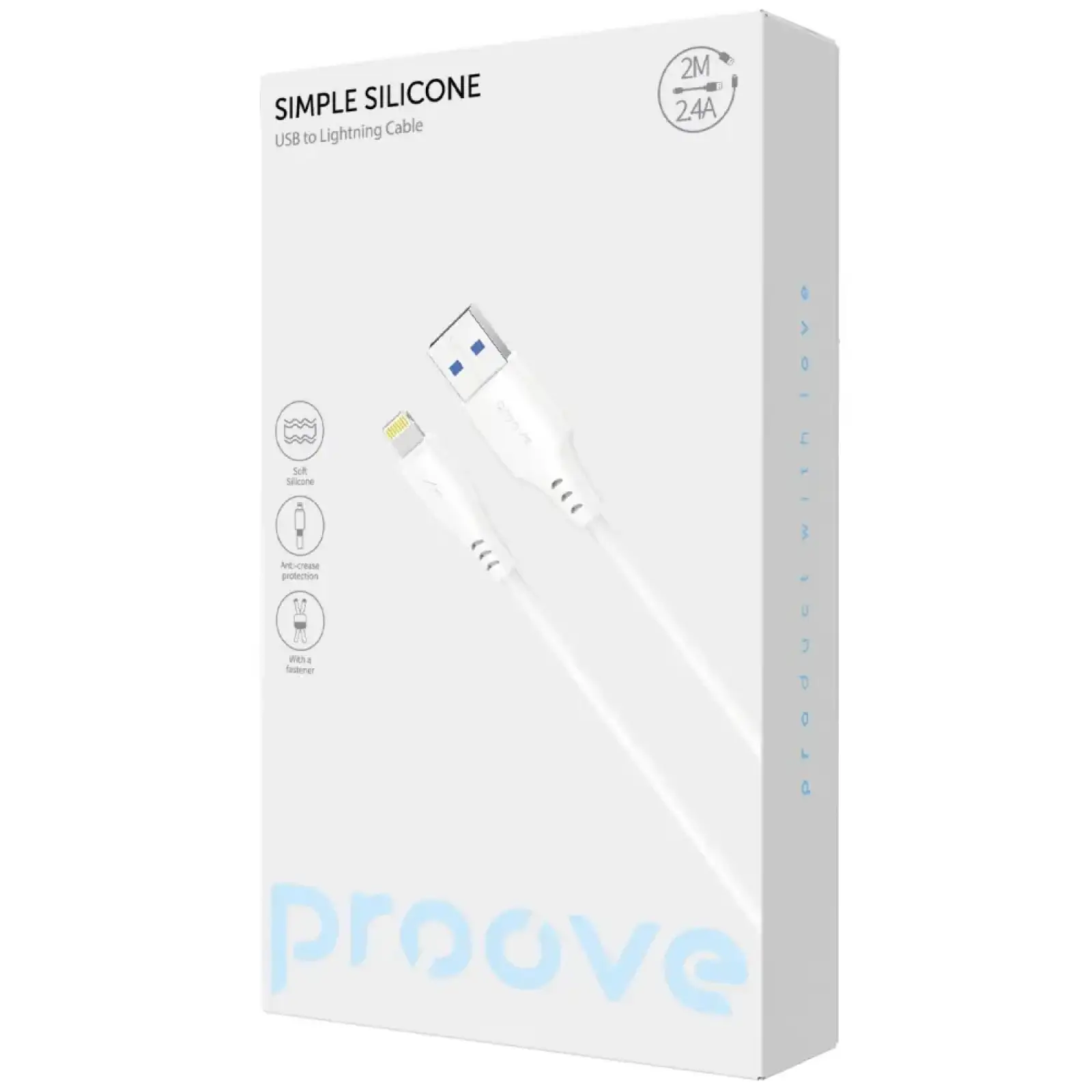 Кабель Proove Simple Silicone USB to Lightning 2.4A (2m) White