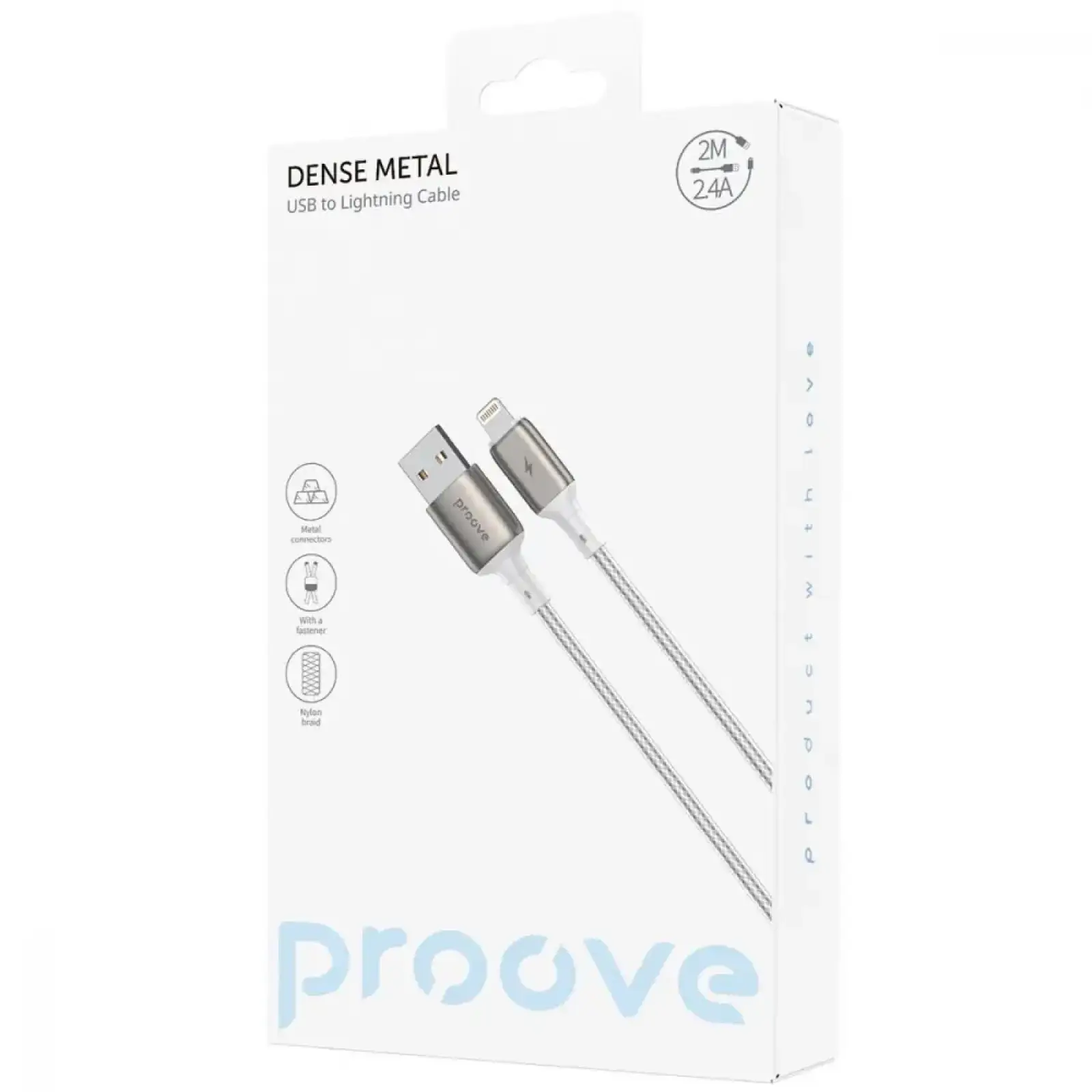 Кабель Proove Dense Metal USB to Lightning 2.4A (2m) White