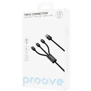Кабель Proove Triple Connection 3 in 1 Type-C + Micro USB + Lightning (1.3m) Black