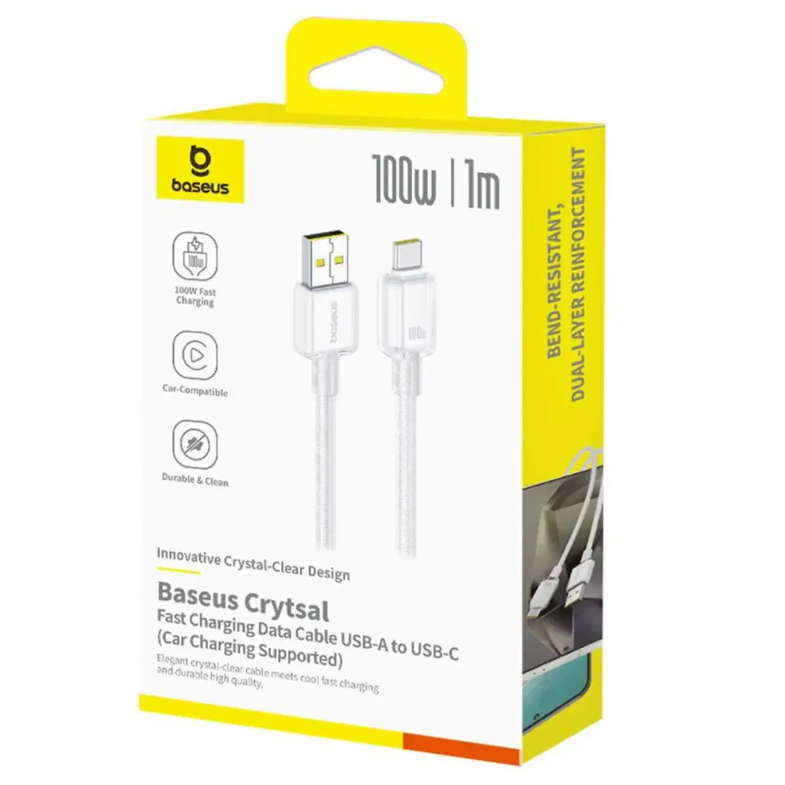 Кабель Baseus Crystal Fast Charging Data USB to Type-C (Car Charging Supported) 100W/7.5W (1m) White