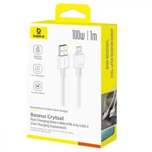 Кабель Baseus Crystal Fast Charging Data USB to Type-C (Car Charging Supported) 100W/7.5W (1m) White