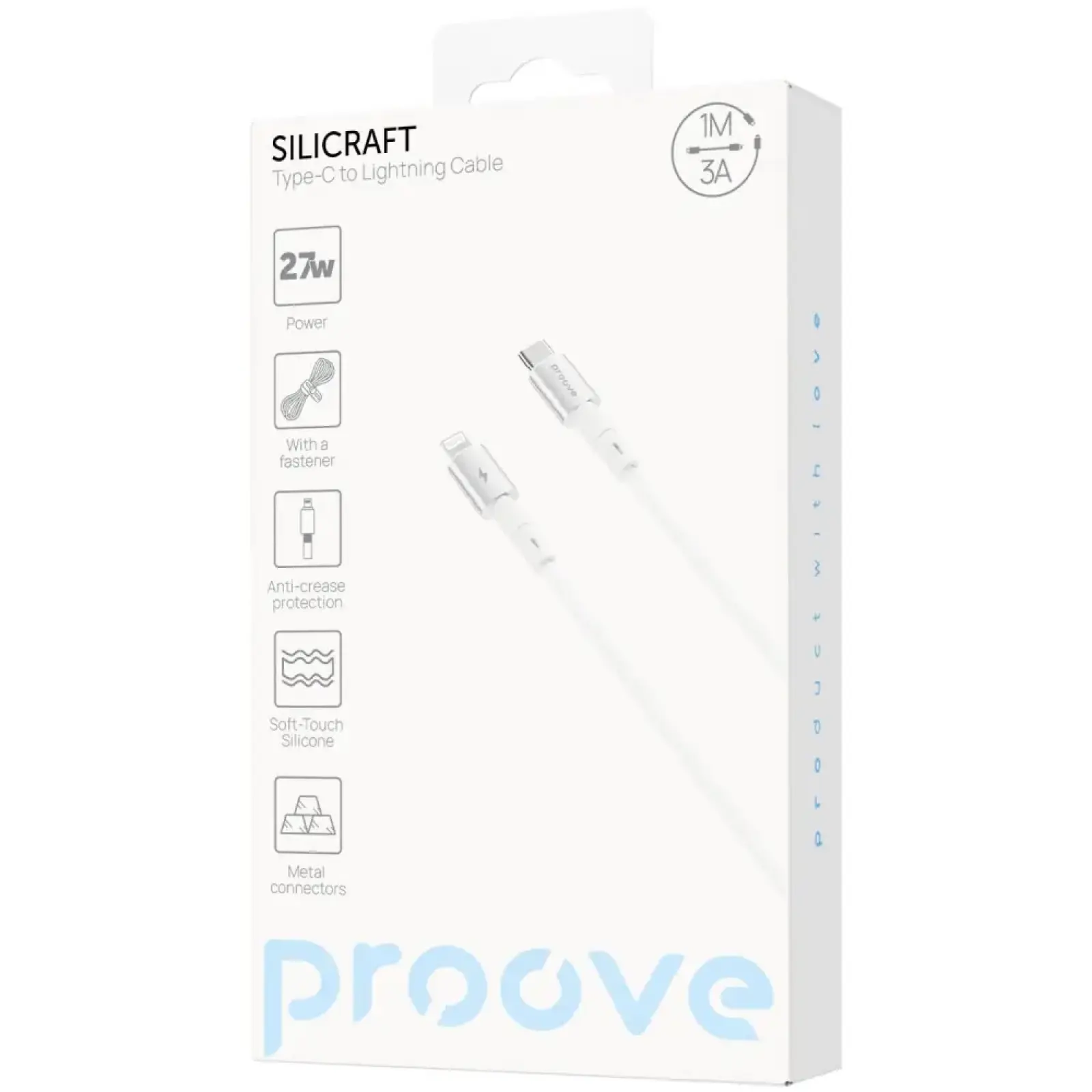 Кабель Proove Silicraft Type-C to Lightning 27W (1m) White