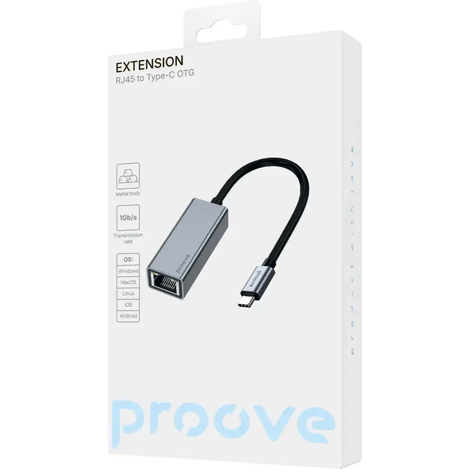 Перехідник OTG Proove Extension RJ 45 to Type-C silver