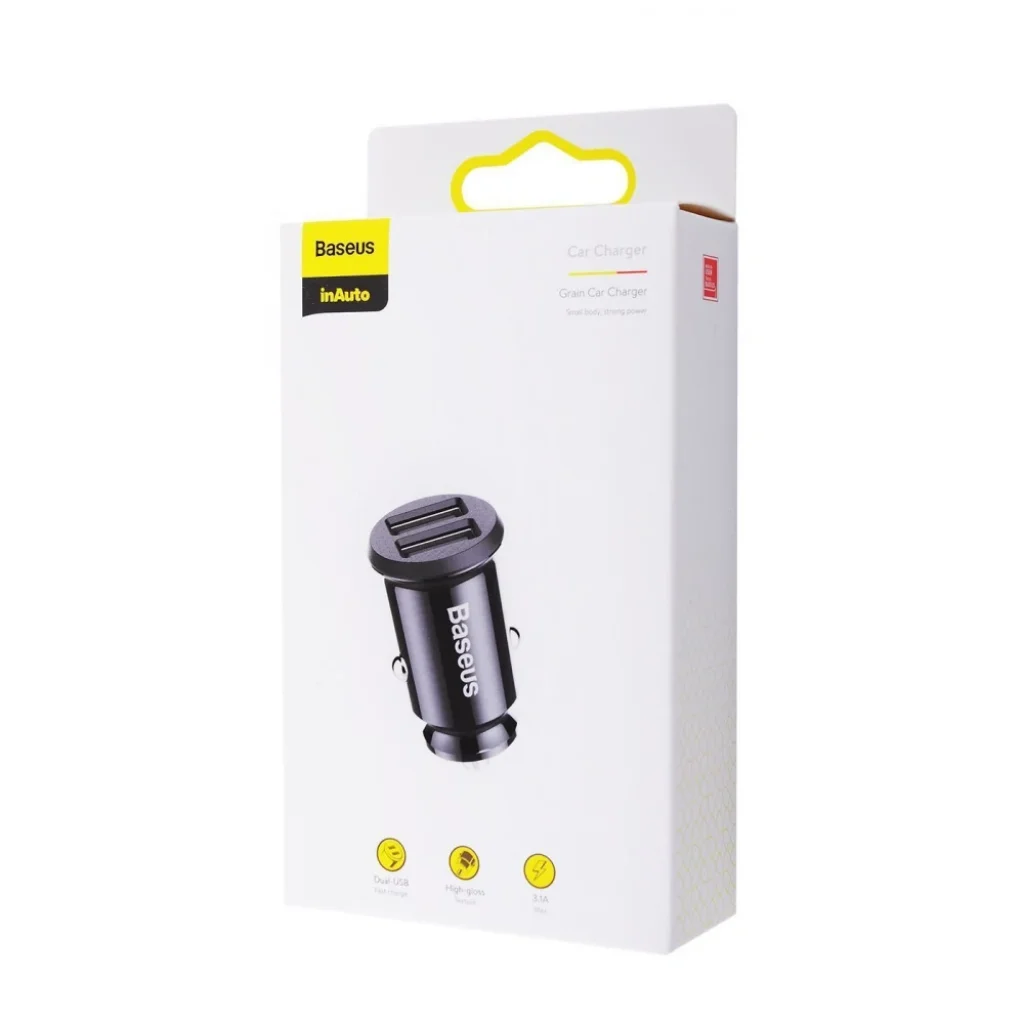АЗП Baseus Grain 3.1A 2USB Black, CCALL-ML01