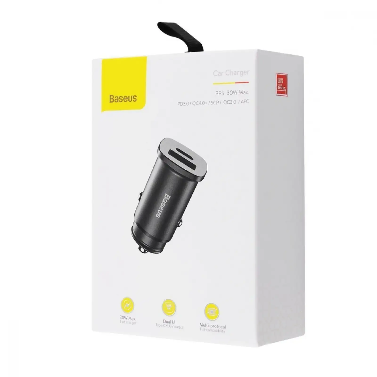 АЗП Baseus Square Metal PD 3.0 QC 4.0+ 30W USB + Type-C Black, CCALL-AS01