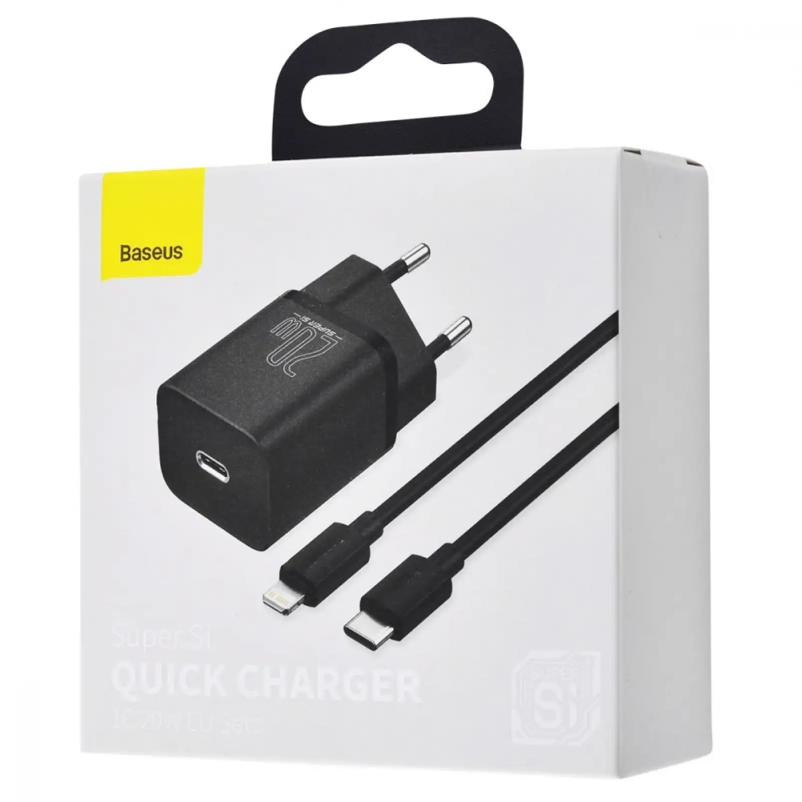 МЗП Baseus Super Silicone PD Charger 20W (1Type-C) + With Cable Type-C to Lightning Black, TZCCSUP-B01