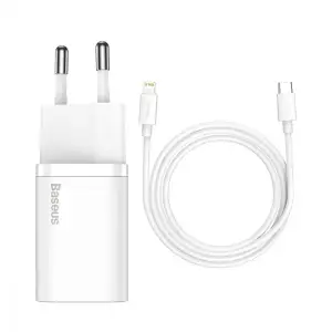 СЗУ Baseus Super Silicone PD Charger 20W (1Type-C) + With Cable Type-C to Lightning White, TZCCSUP-B02