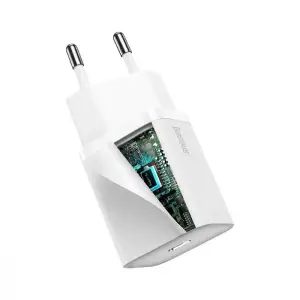 МЗП Baseus Super Silicone PD Charger 20W (1Type-C) + With Cable Type-C to Lightning White, TZCCSUP-B02