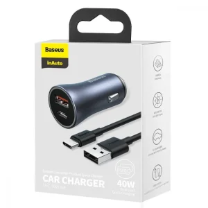 АЗП Baseus Golden Contactor Pro 40W USB + Type-C + Cable Type-C 5A (1m) Dark Gray, TZCCJD-0G