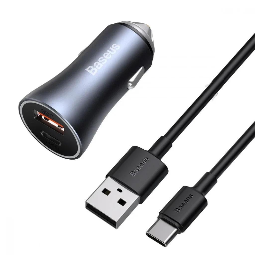 АЗП Baseus Golden Contactor Pro 40W USB + Type-C + Cable Type-C 5A (1m) Dark Gray, TZCCJD-0G