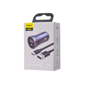АЗП Baseus Golden Contactor Pro 40W USB + Type-C + Cable Type-C 5A (1m) Dark Gray, TZCCJD-0G