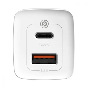 МЗП Baseus GaN2 Lite Quick Charger 65W (1 Type-C + 1 USB) White, CCGAN2L-B02
