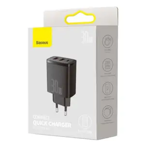 МЗП Baseus Compact Quick Charger 30W QC+ PD (1Type-C + 2USB) Black, CCXJ-E01