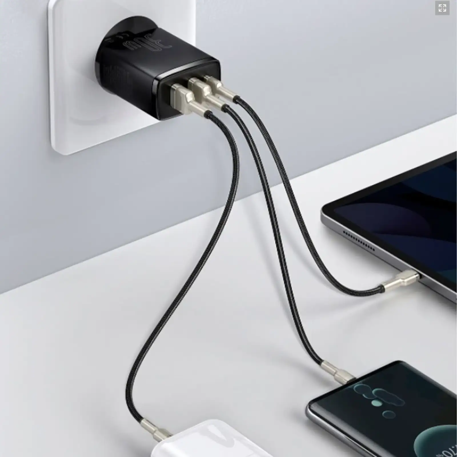 МЗП Baseus Compact Quick Charger 30W QC+ PD (1Type-C + 2USB) White, CCXJ-E02