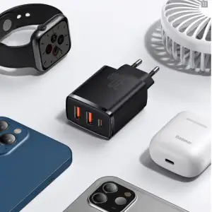 МЗП Baseus Compact Quick Charger 30W QC+ PD (1Type-C + 2USB) White, CCXJ-E02