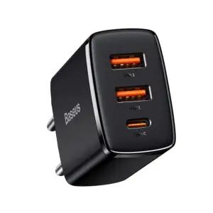 МЗП Baseus Compact Quick Charger 30W QC+ PD (1Type-C + 2USB) White, CCXJ-E02