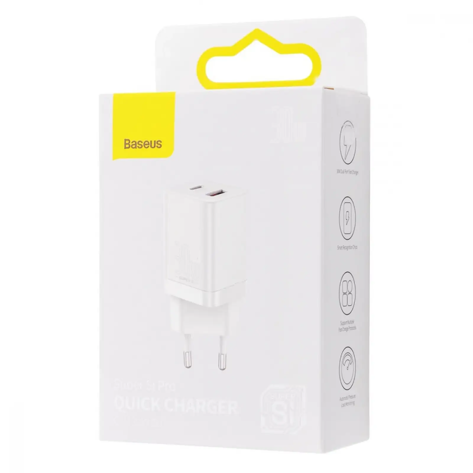 МЗП Baseus Super Si Pro Quick Charger Type-C+USB 30W White, CCSUPP-E02