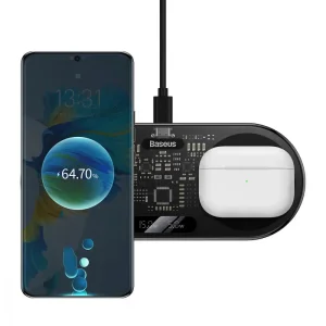 Бездротова зарядка Baseus Digital LED Display 2in1 20W Black, WXSX010101