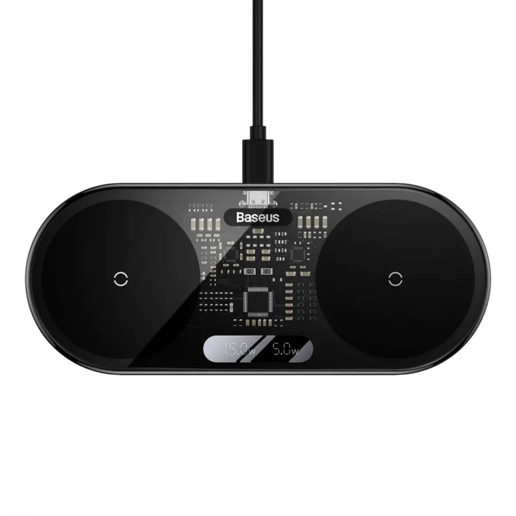 Бездротова зарядка Baseus Digital LED Display 2in1 20W Black, WXSX010101