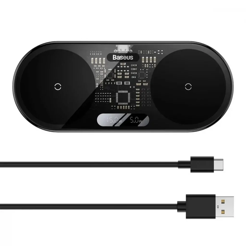 Бездротова зарядка Baseus Digital LED Display 2in1 20W Black, WXSX010101