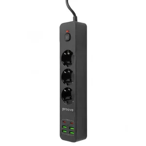 Сетевой фильтр Proove Power Strip P-03 (3 розетки + 4 USB + 2 Type-C) 2М Black (PSP342420001)