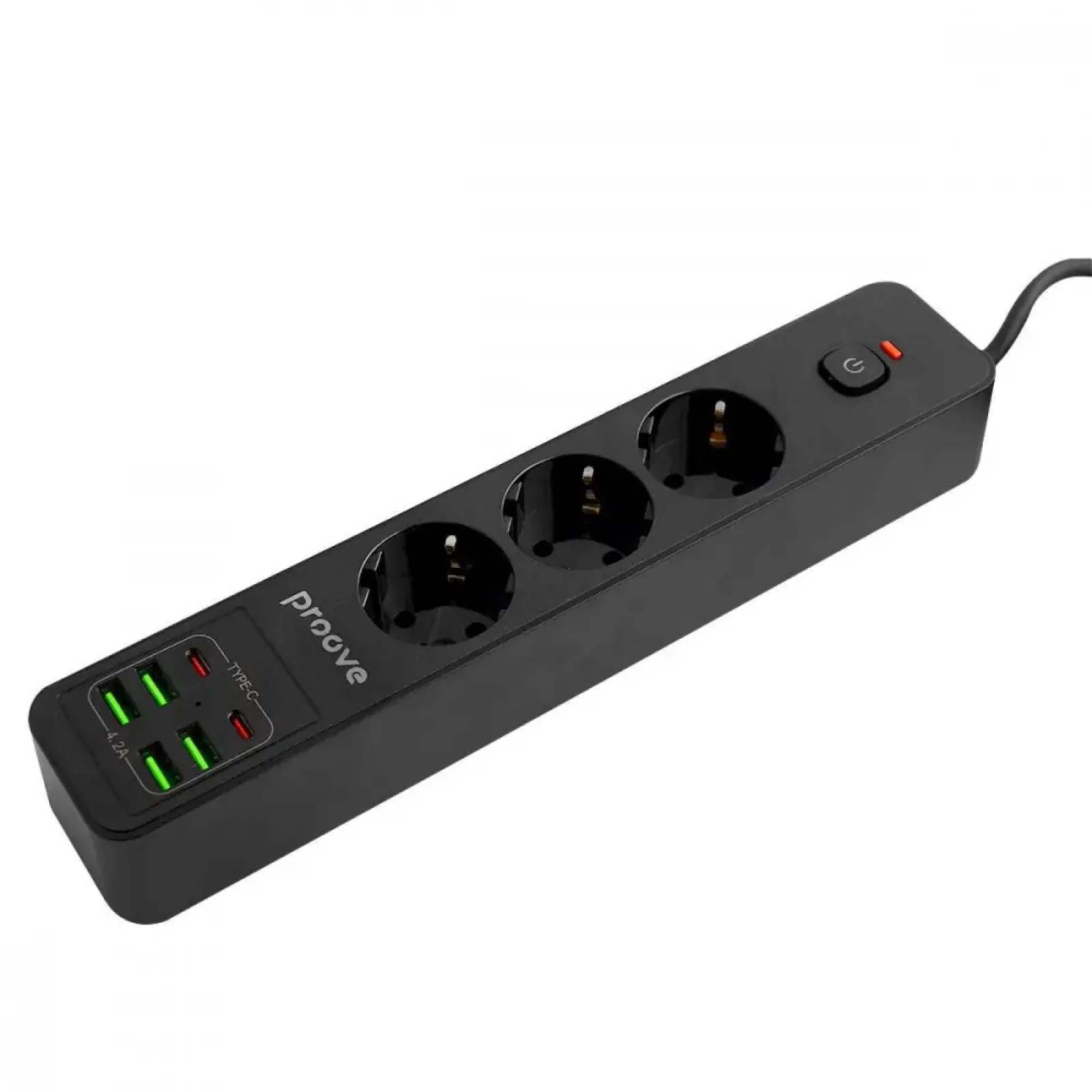 Сетевой фильтр Proove Power Strip P-03 (3 розетки + 4 USB + 2 Type-C) 2М Black (PSP342420001)