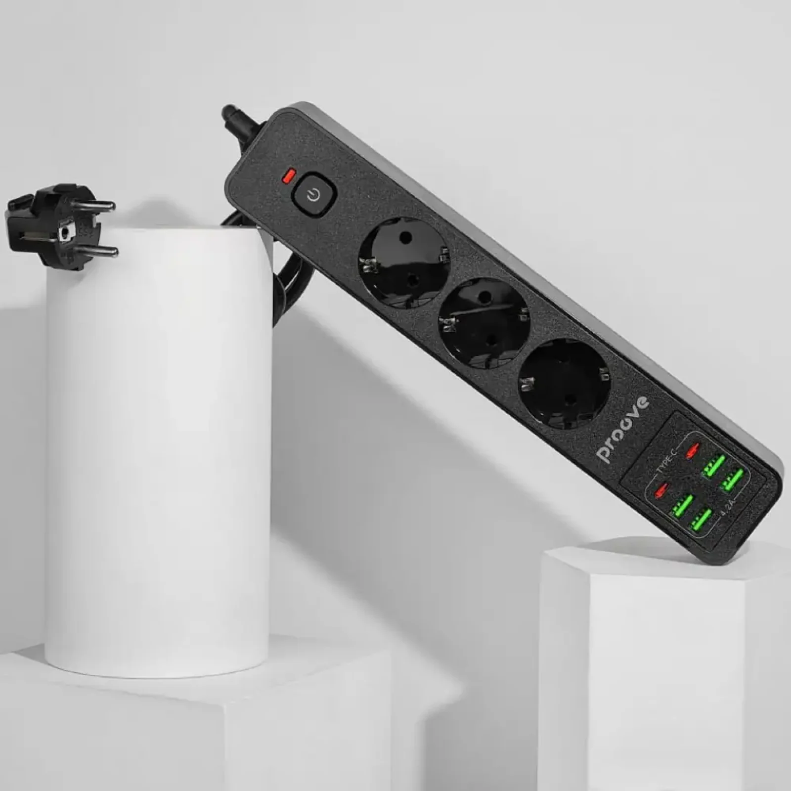 Сетевой фильтр Proove Power Strip P-03 (3 розетки + 4 USB + 2 Type-C) 2М Black (PSP342420001)