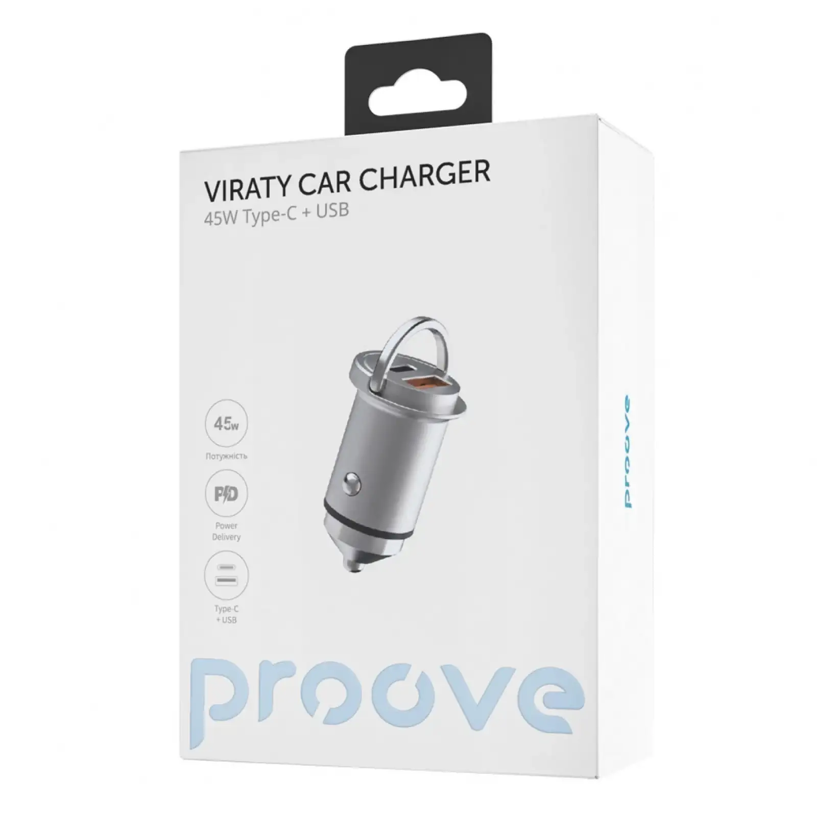 АЗП Proove Viraty Car Charger 45W (QC+PD) Type-C + USB Silver