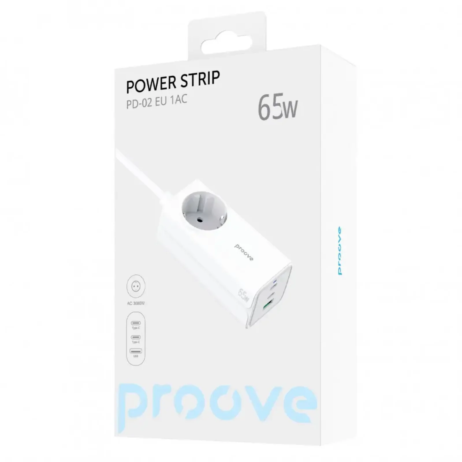 Сетевой фильтр Proove Power Strip PD-02 65W (2 Type-C + 1USB) White (PSP165210001)