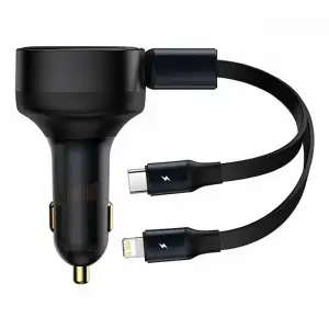АЗП Baseus Enjoyment 33W + Retractable 2хType-C Cables Black