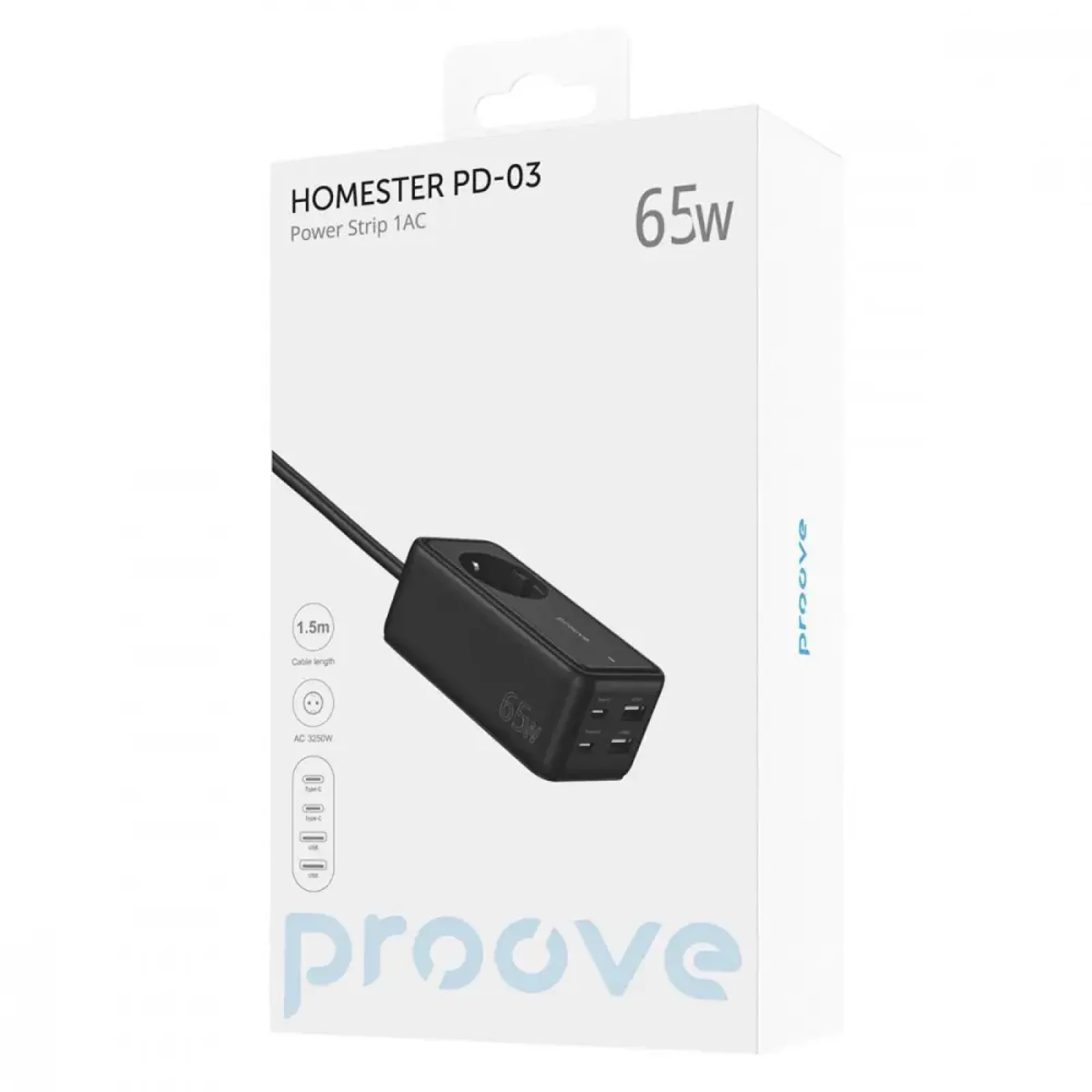 Сетевой фильтр Proove Power Strip Homester PD-03 1AC 65W (2 Type-C + 2USB) Black (PSP165220001)
