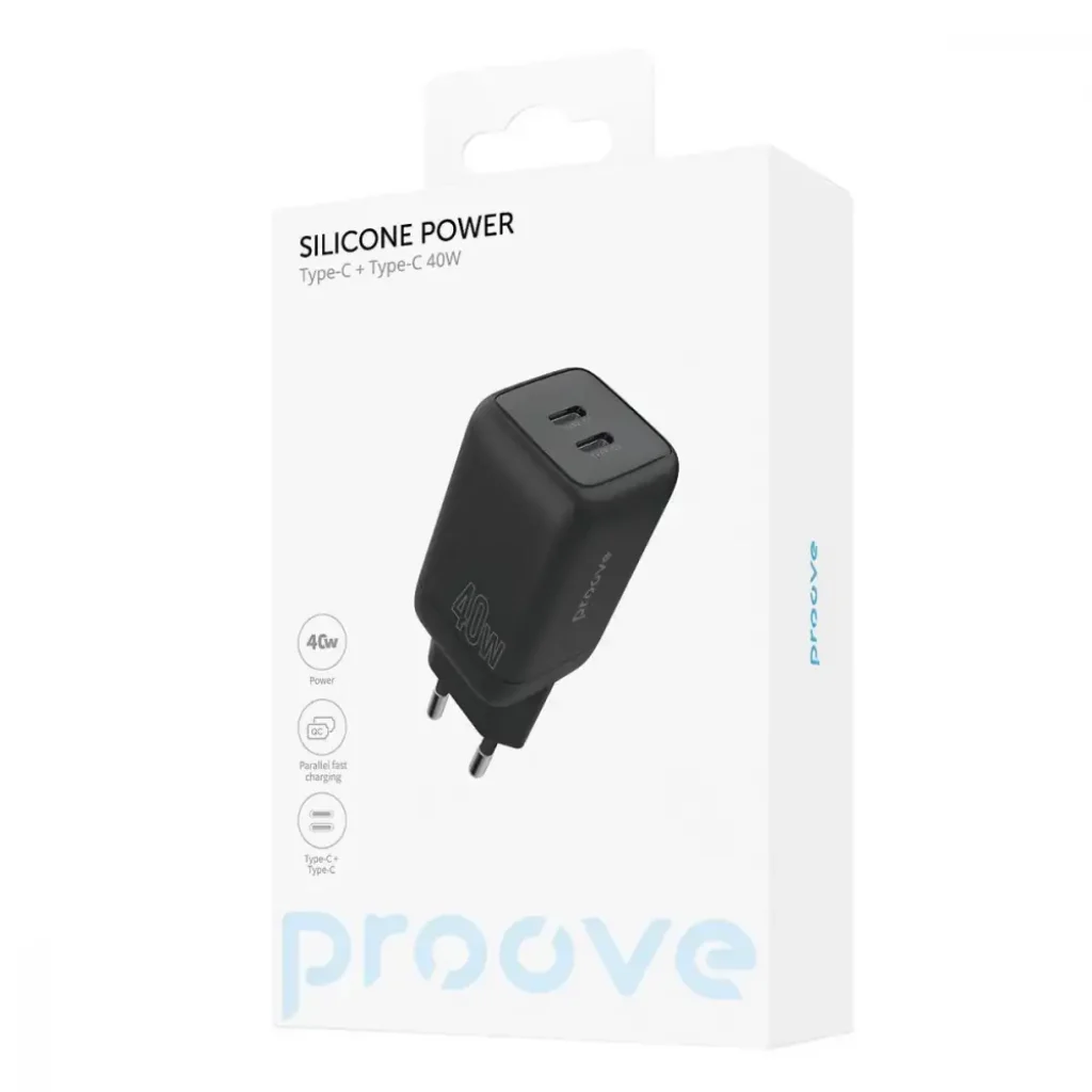 МЗП Proove Silicone Power 40W (Type-C + Type-C) Black, WCSP4020001