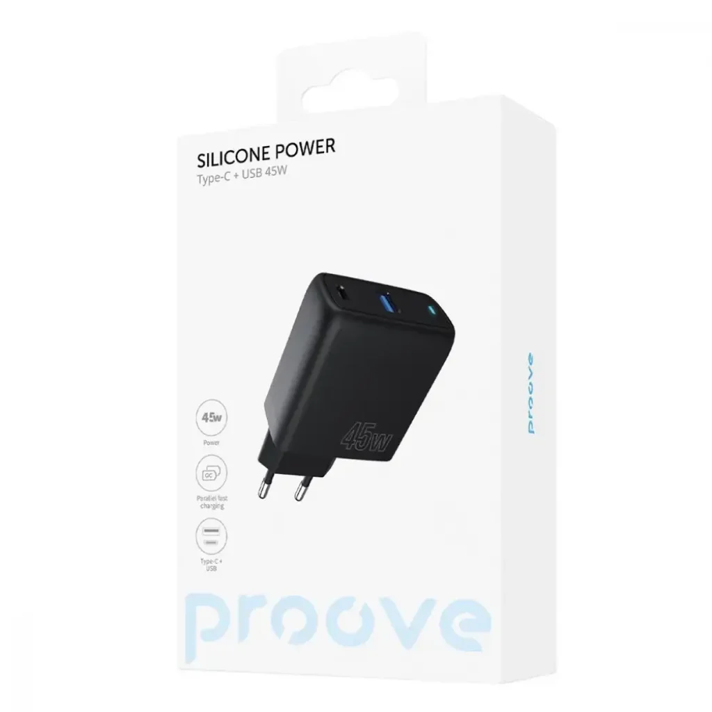 СЗУ Proove Silicone Power 45W (Type-C + USB) Black, WCSP45110001