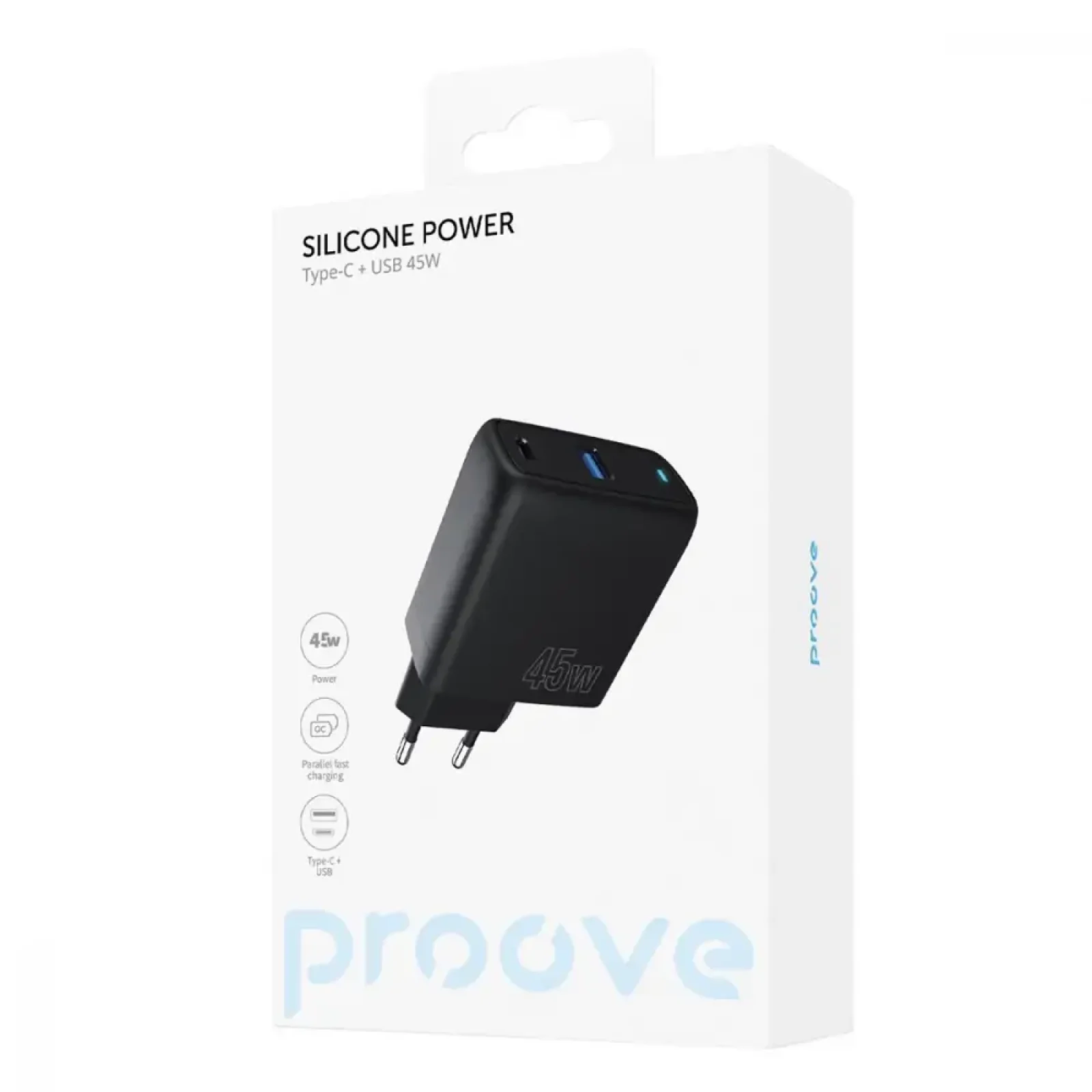 СЗУ Proove Silicone Power 45W (Type-C + USB) White, WCSP45110002