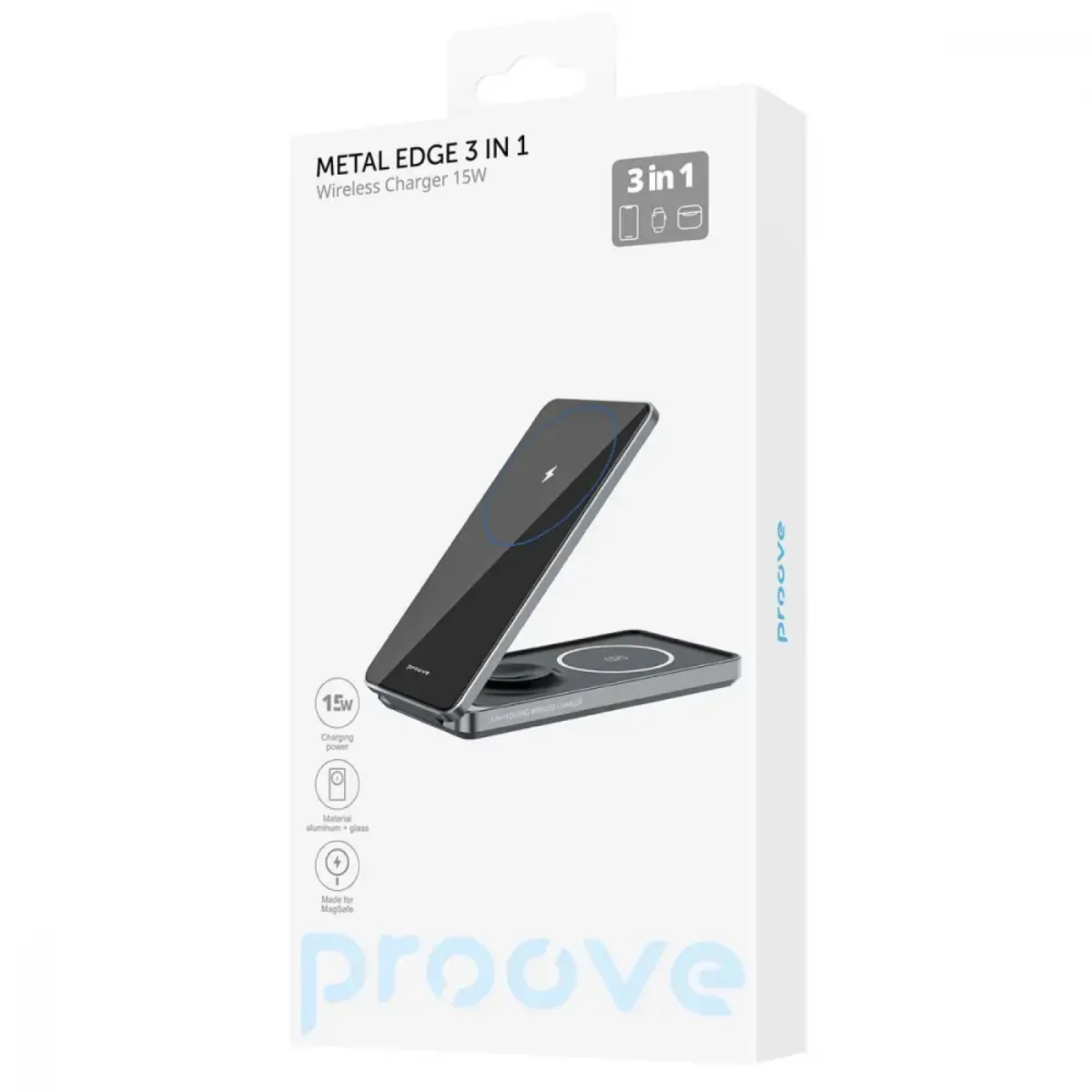 Бездротова зарядка Proove Metal Edge 3 in 1 gray, WSME15010001