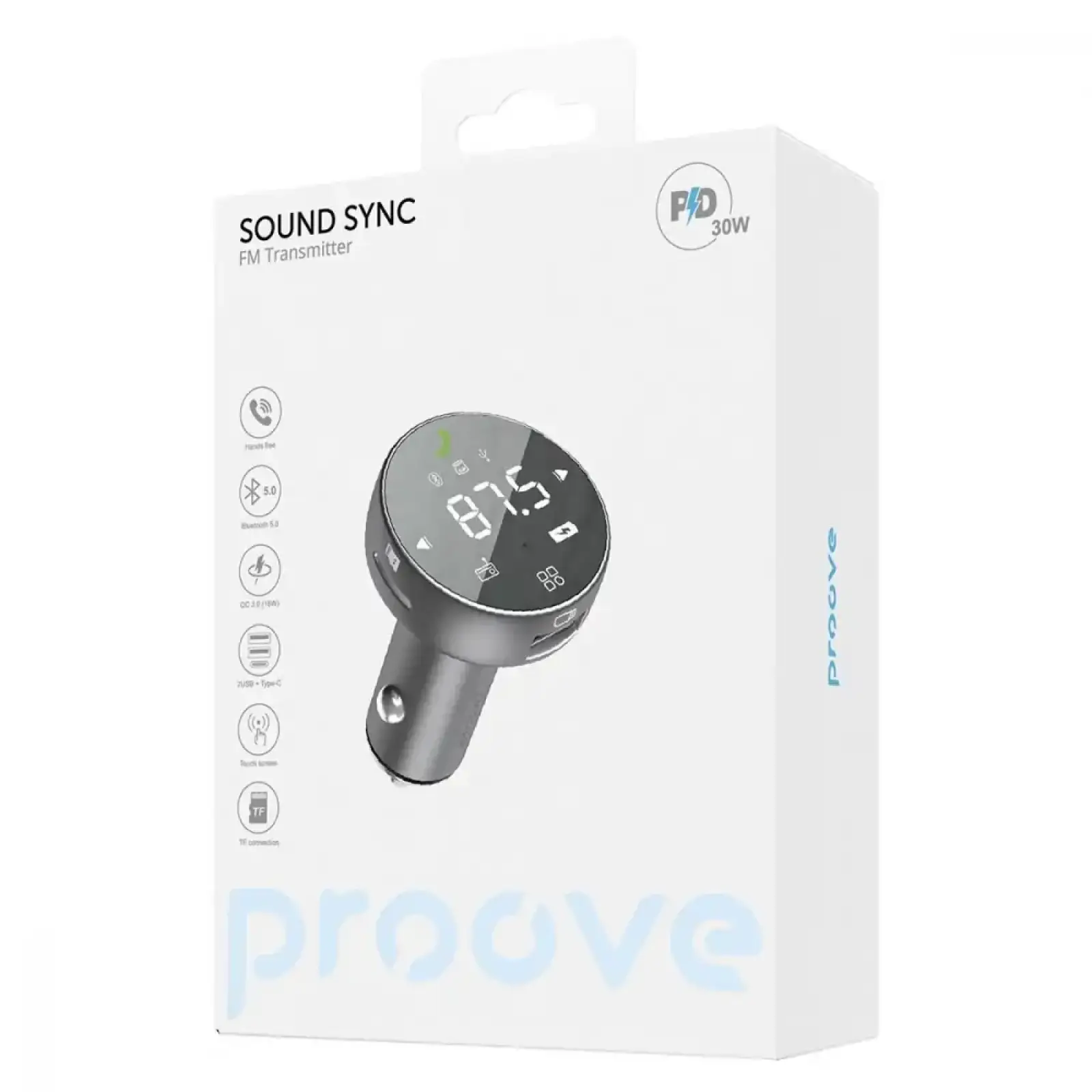 АЗУ Proove FM Launcher Sound Sync 30W (PD+QC3.0) Type-C+USB Gray