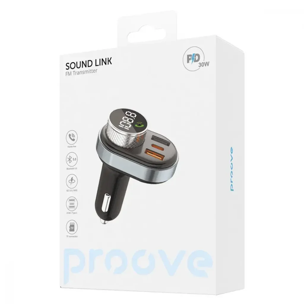 АЗП Proove FM Launcher Sound Link 30W (PD+QC3.0) Type-C+USB Black