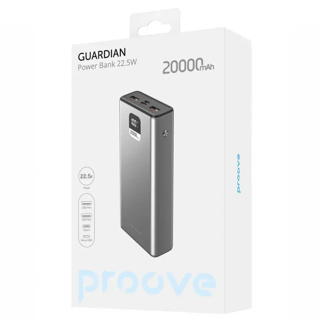 Внешний аккумулятор Proove Guardian 22.5W 20000mAh Metal Gray
