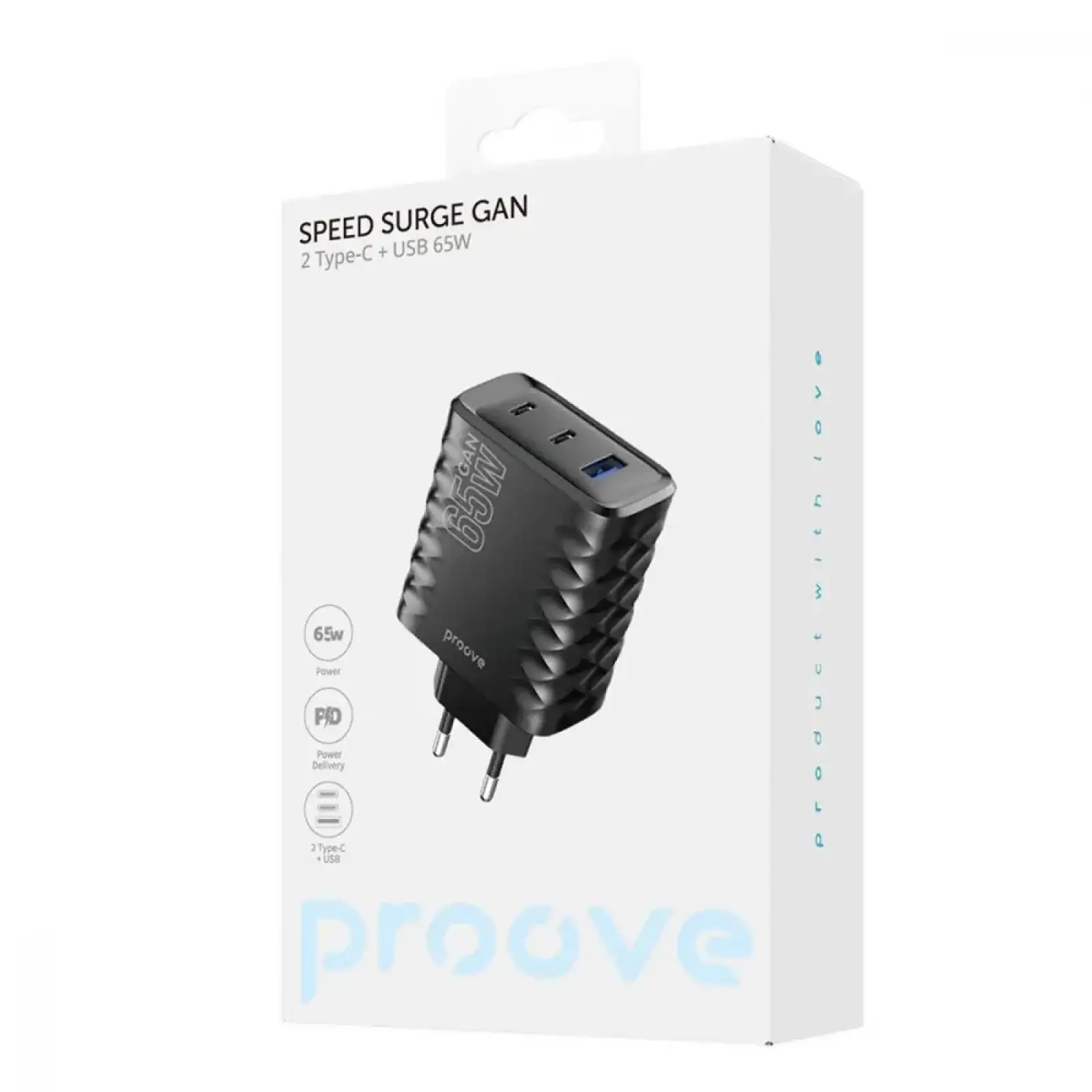 СЗУ Proove Speed Surge Gan 65W (USB + 2 Type-C) Black, WCSS60120001