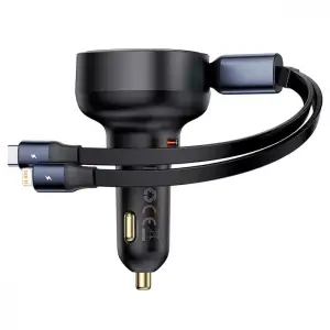 АЗУ Baseus Enjoyment Pro 60W (Type-C) + Retractable Type-C+Lightning Cables Black