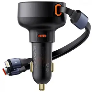 АЗП Baseus Enjoyment Pro 60W (Type-C) + Retractable Type-C+Lightning Cables Black