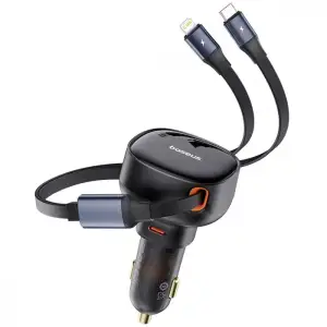 АЗУ Baseus Enjoyment Pro 60W (Type-C) + Retractable Type-C+Lightning Cables Black