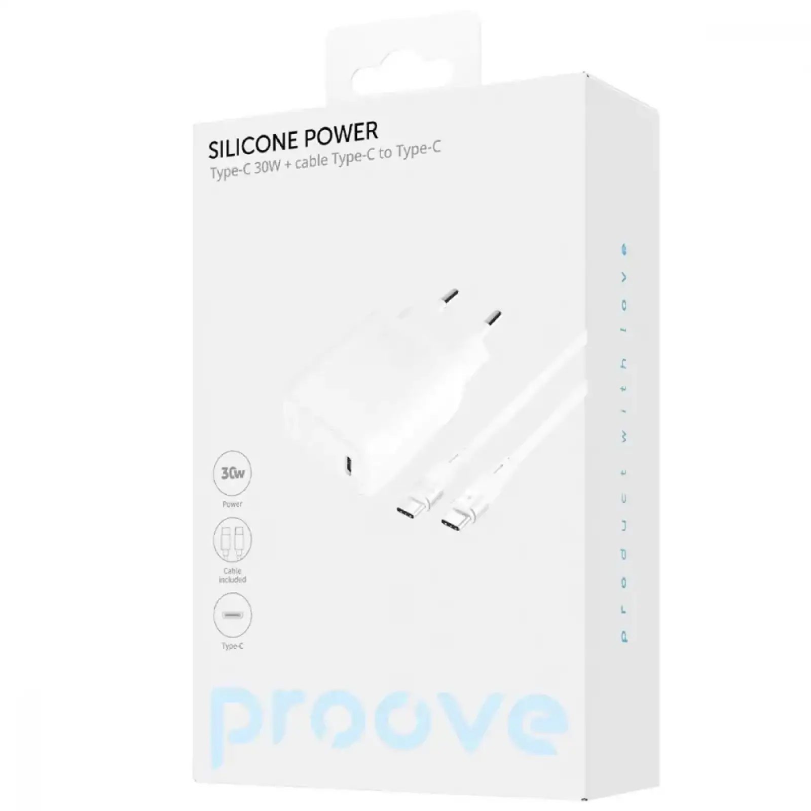 МЗП Proove Silicone Power 30W (Type-C) + Кабель Type-C to Type-C White, WCSP30022202