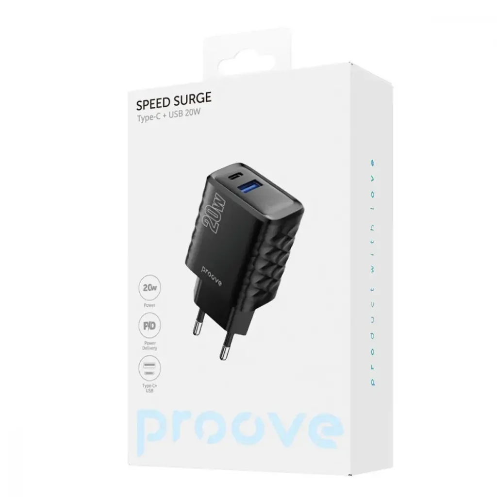 СЗУ Proove Speed Surge 20W (USB + Type-C) Black, WCSS20120001