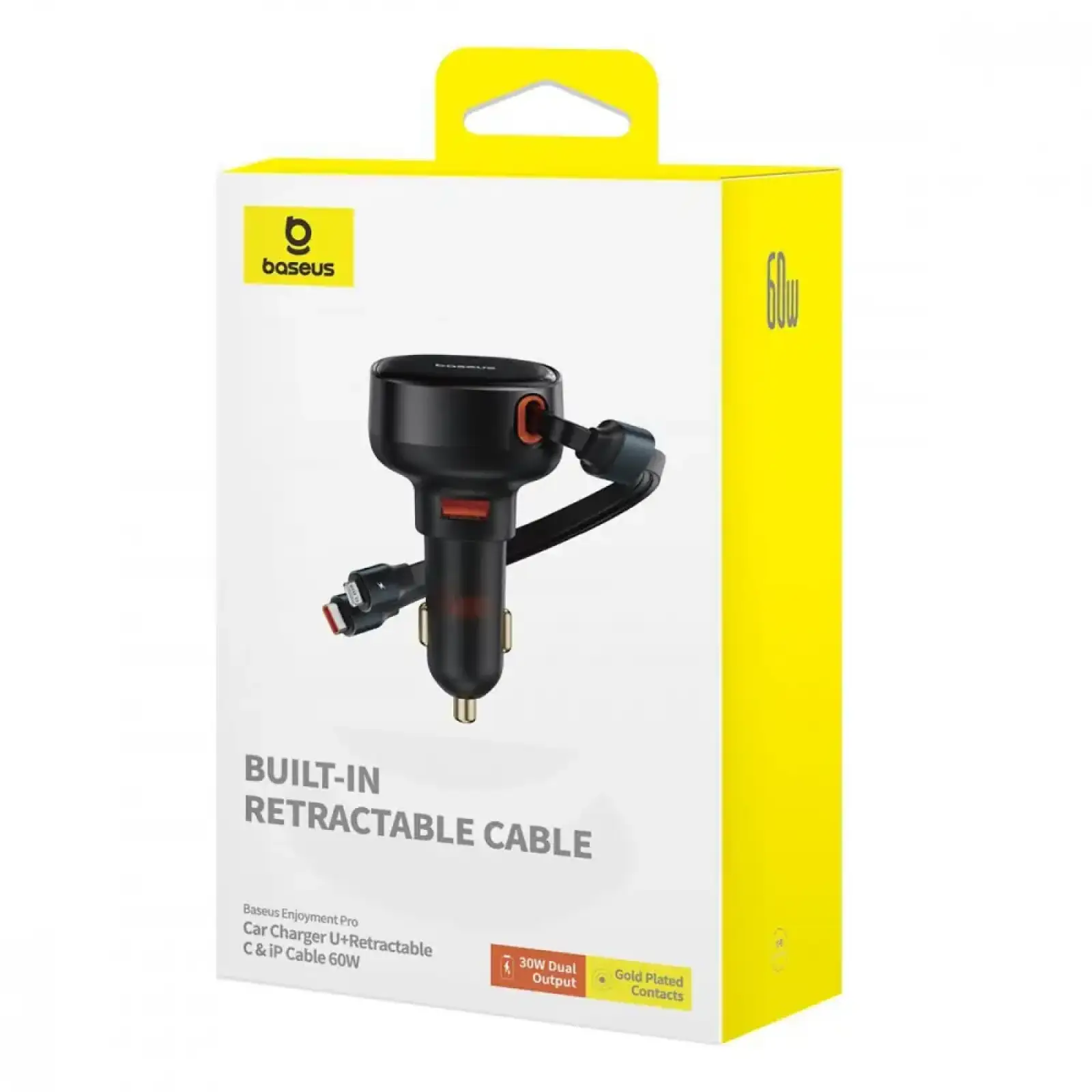 АЗП Baseus Enjoyment Pro 60W (USB) + Retractable Type-C+Lightning Cables Black