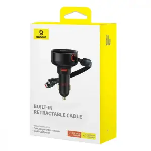 АЗП Baseus Enjoyment Pro 60W (USB) + Retractable Type-C+Lightning Cables Black
