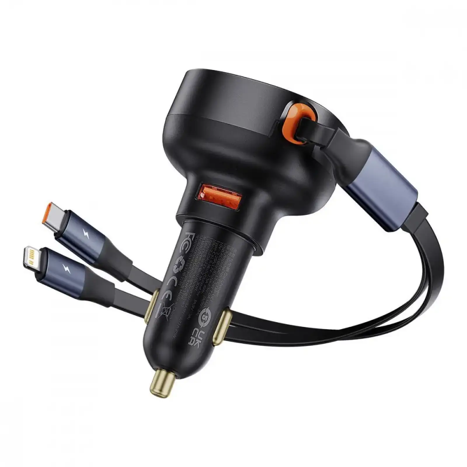 АЗП Baseus Enjoyment Pro 60W (USB) + Retractable Type-C+Lightning Cables Black